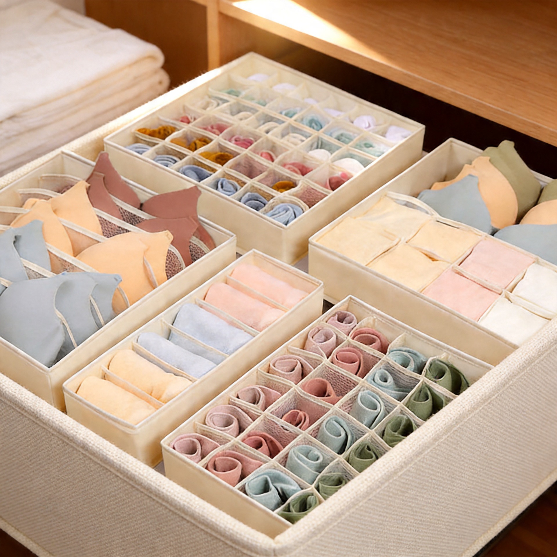 Underwear Dust-Proof Fabric Storage Box, Foldable Storage Box for Underwear in Wardrobe, Household Organizer for Clothes and Socks