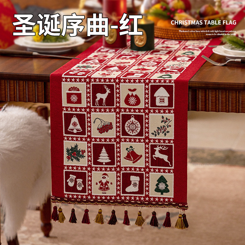 新しいクリスマススタイルテーブルフラグレッドライト高級西洋レストラン暖炉キャビネットロング布雰囲気テーブルフラグクロスボーダー配送|undefined