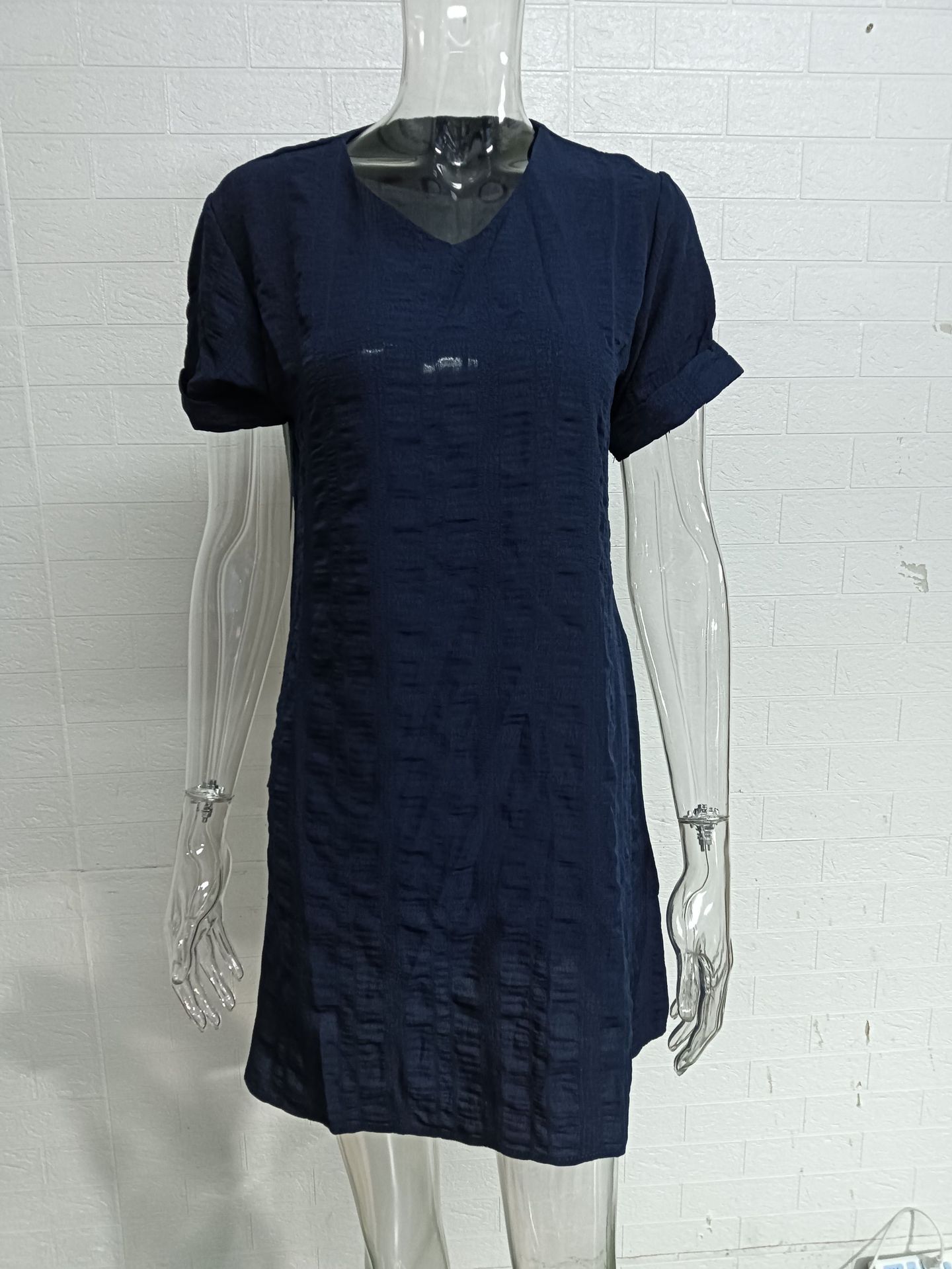 210g Weight Knee-Length Dress Length Type Short Sleeve Sleeve Length Regular Dress Dresses Type Regular Sleeve Sleeve Type Spandex, Polyester Fabric Type Mid Waist Waist Line Daily Occasion V Neck Neckline Regular Fit Fit Type Solid Color Pattern Summer, Spring Season Women's Gender Casual, Elegant Style Wholesale Women's Casual Elegant Solid Color Daily V Neck Short Sleeve Regular Dress 2