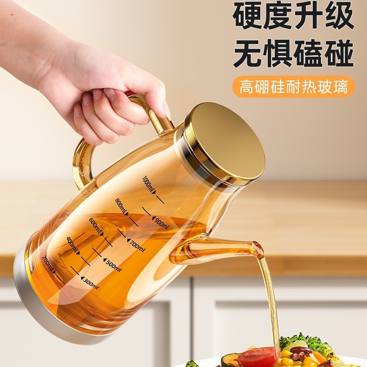 Botella de aceite de vidrio para cocina botella antivuelco con tapa botella para salsa de soja vinagre y condimentos con tanque de acero inoxidable