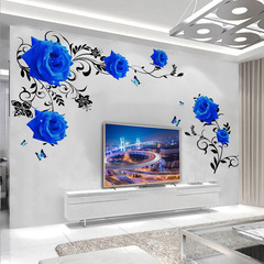 Blue Rose Sticker Warm Living Room Wall Decal Romantic Bedroom Decor Sticker Self-adhesive Floral Room Ornament