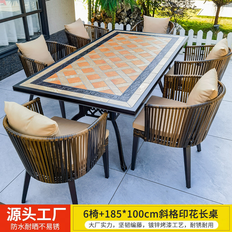 Mesas y sillas al aire libre Villa Patio Jardín Mesas y sillas Terraza de ocio Mesas de ratán Mesas de madera de plástico Combinación Mesas y sillas de ratán al aire libre