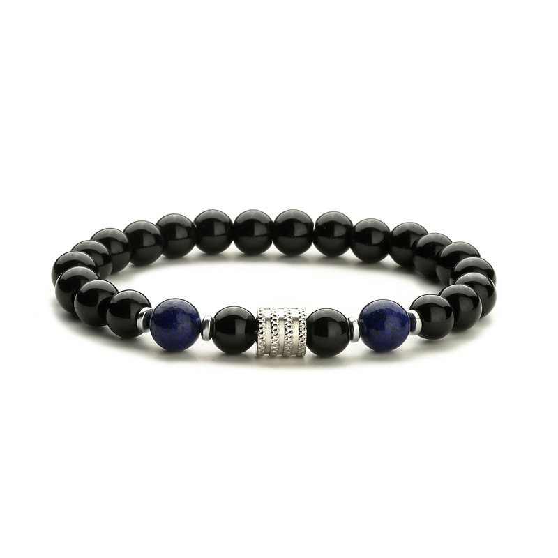 Nueva venta caliente transfronteriza de acero inoxidable ojo de tigre obsidiana cuentas negras brillantes pulsera de los hombres pulsera de piedra natural pulsera de los hombres y las mujeres