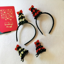 2025新款圣诞节派对头饰女红色蝴蝶结圣诞树发箍立体帽子发夹儿童