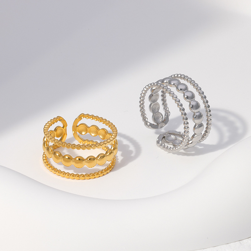 3g Weight 0.03µm Gold Plating Thickness PVD Coated Gold Plating Process Fashion Stripe Solid Color Stainless Steel Hollow Out Open Ring