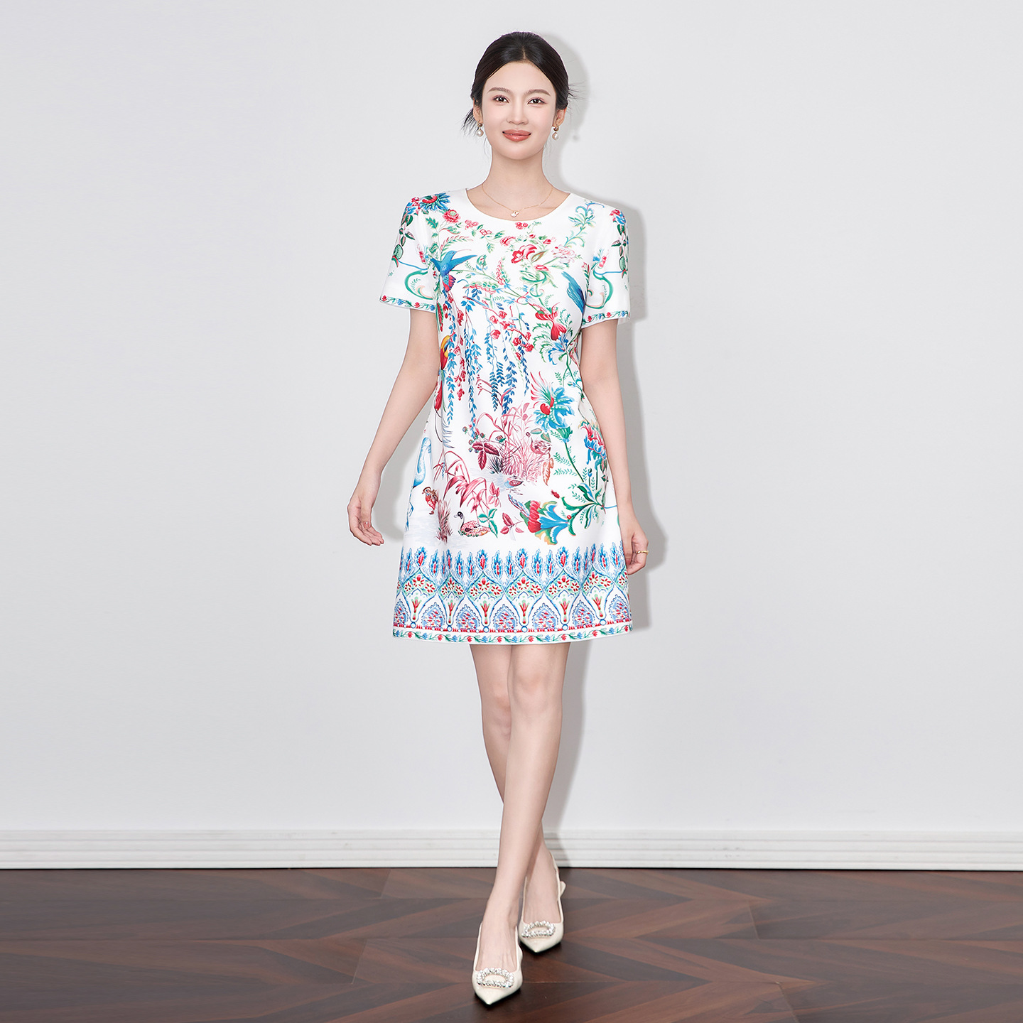 Đầm suông nữ midi mùa hè tay ngắn — 2507612 - Đen chi tiết 6