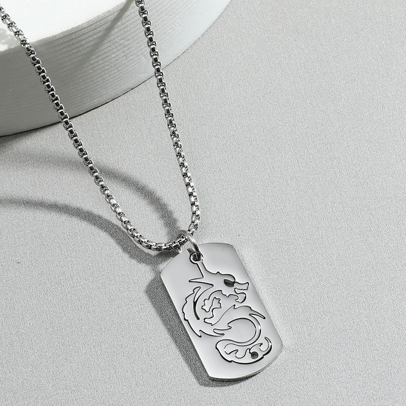 Personality Chinese Dragon Hollow Men's Necklace Domineering Titanium Steel Dragon-Shaped Vintage Pendant AliExpress Hot-Selling New Arrival_colorza_4