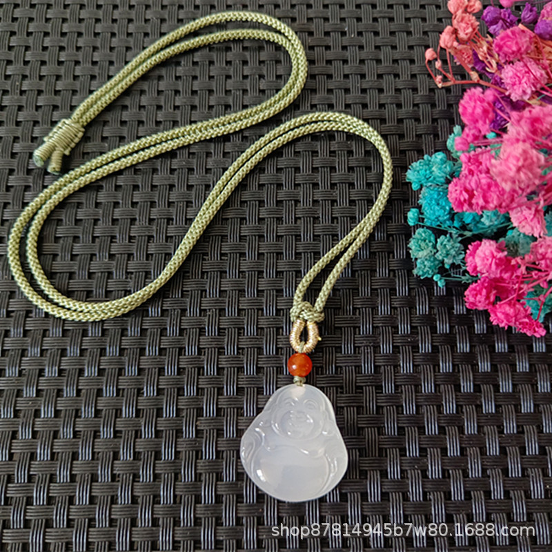 스몰 사이즈 화이트 칼세도니 부처 1 호 로프 (23*21mm 정도)