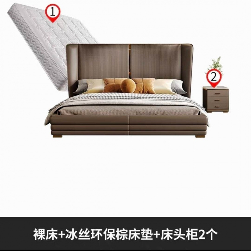Cama de cuero ligera de lujo, cama principal moderna y simple, 2024 nueva cama doble italiana de gama alta, cama de boda cómoda