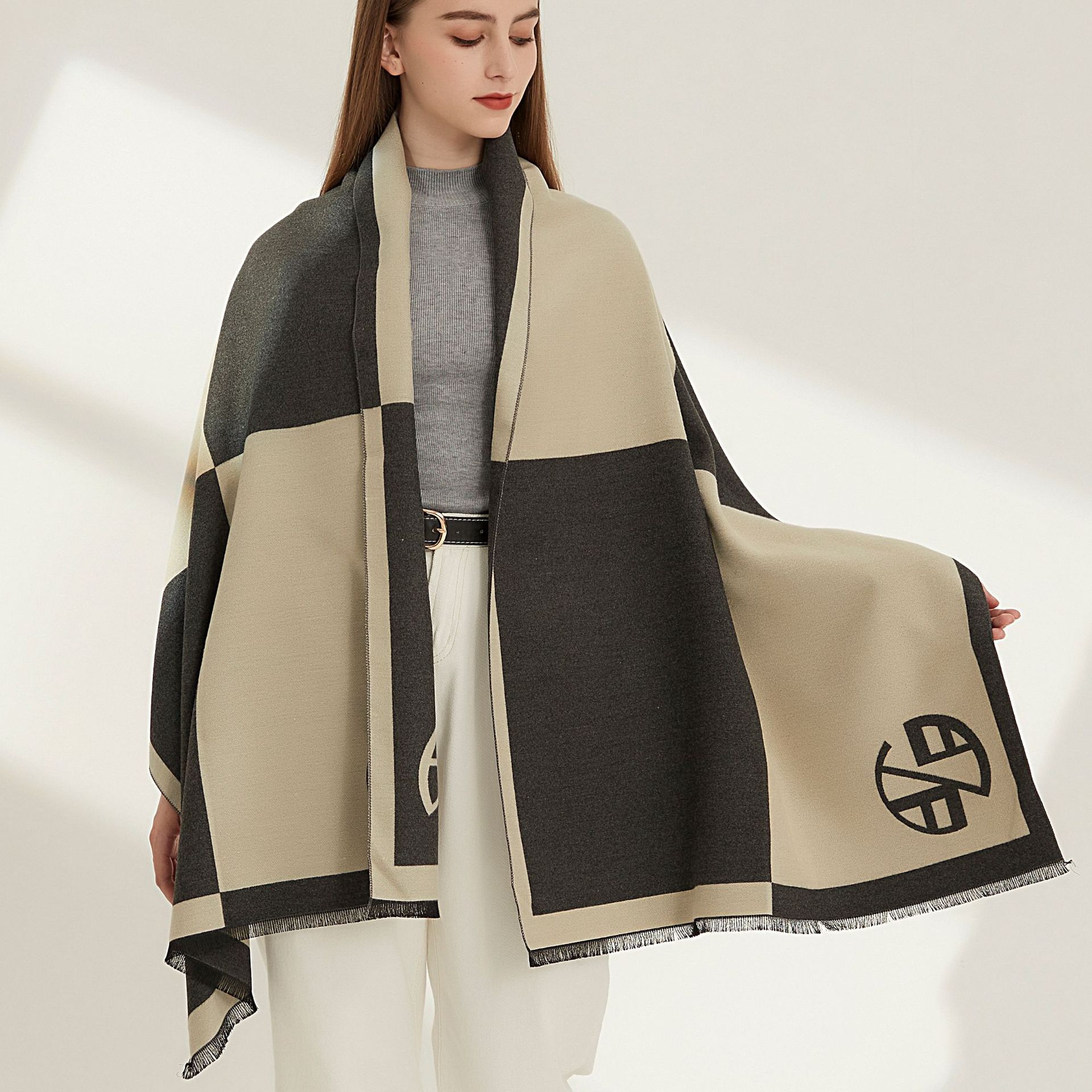 Nuova sciarpa scozzese nera e bianca per donna di alta qualità, in imitazione cashmere, autunno inverno, semplice e alla moda,_voghion.com