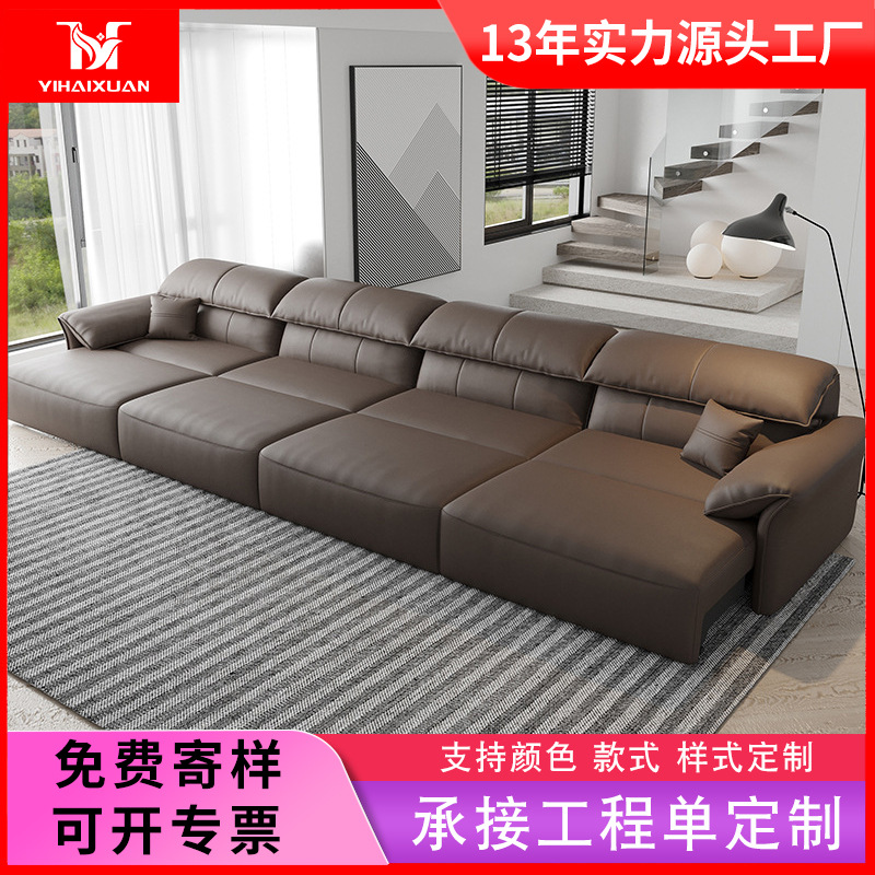 Sofá eléctrico de cuero real ajustable de cuero de vaca de tres personas minimalista sofá de sala de estar italiano función personalizada sofá cama