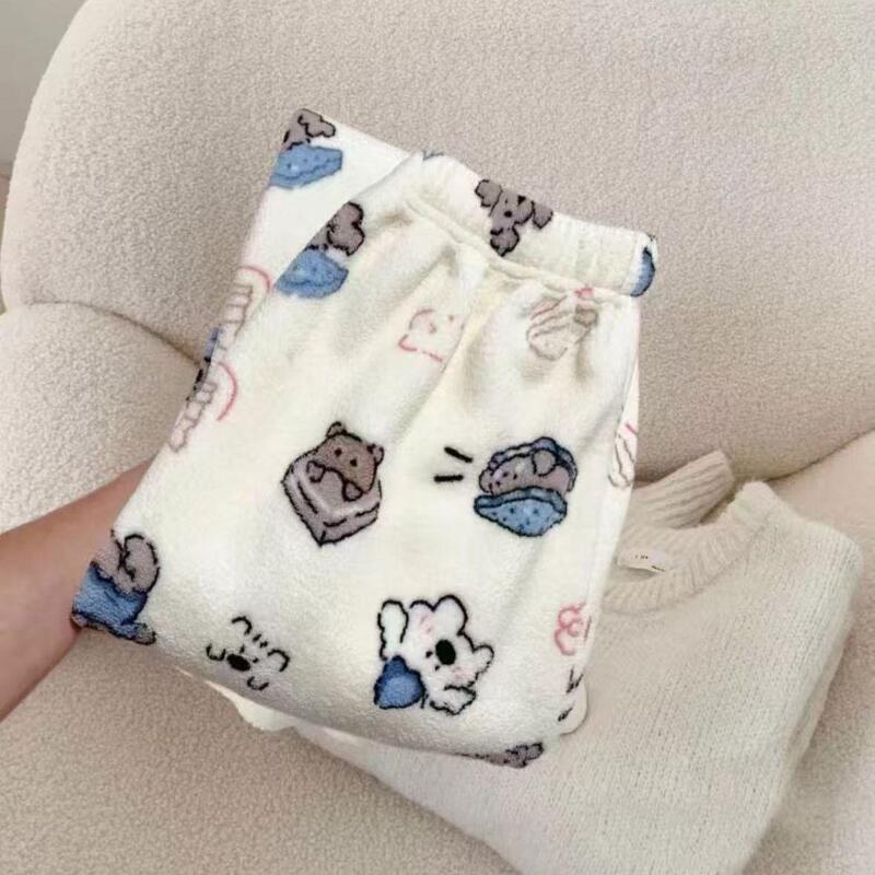 Korean Style Striped Soft Coral Fleece Pajama Pants for Women, Winter Thickened Warm Straight Casual Home Pants, Outdoor Walking Pants Korean Style Striped Soft Coral Fleece Pajama Pants for Women, Winter Thickened Warm Straight Casual Home Pants, Outdoor Walking Pants