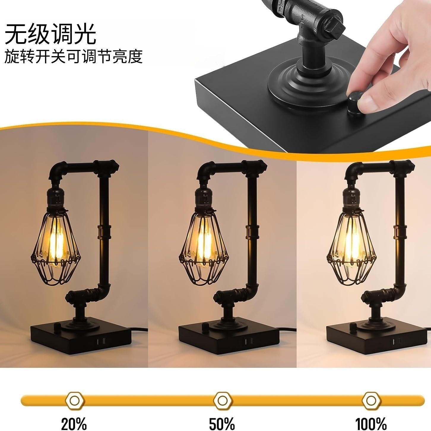 Lámparas transfronterizas Zhongshan retro industrial americana dormitorio lámpara de mesa bar lámpara de tubería de hierro forjado estilo industrial retro