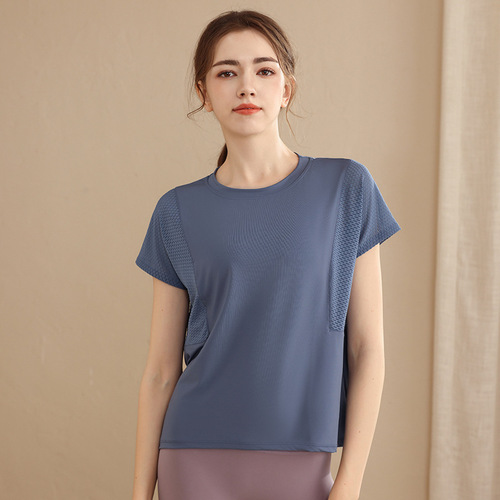Relaxed and breathable exercise top, cover-up yoga wear for women, short-sleeve T-shirt, quick-drying summer thin style, training, running, fitness