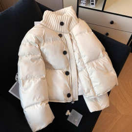 拼接针织立领短款羽绒棉服女今年秋季新款高级感百搭加厚外套潮流
