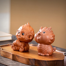 创意灵猴献桃紫砂茶宠十二生肖龙摆件可爱可养茶道茶玩茶桌装饰品