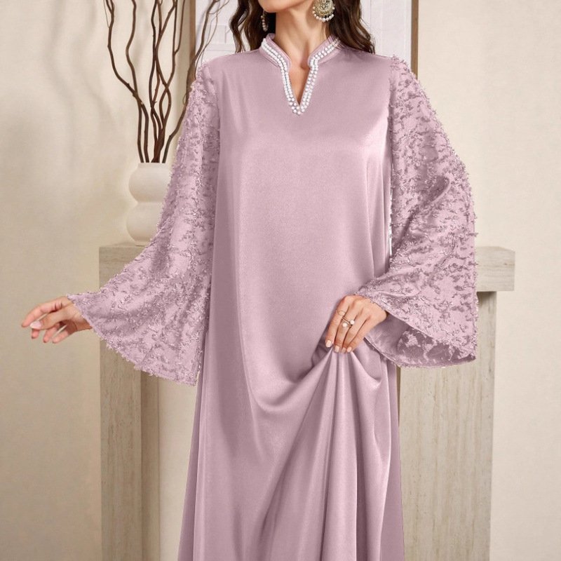 Hot-Selling Foreign Trade Item: Luxurious Pearl Collar Comfortable and Elegant Long Dress Robe