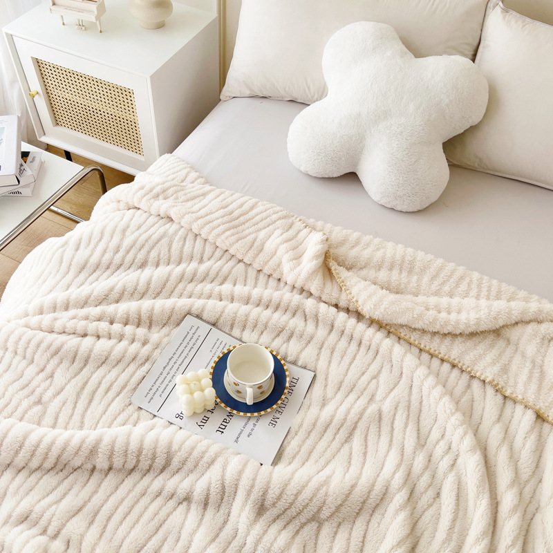 Home & Garden Neue einfache Jacquard-Decke aus bequemem Baumwollsamt mit warmem Schalenrand, Freizeitdecke, multifunktionale, einfarbige Decke_voghion.com