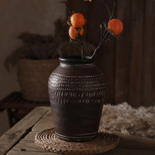 陶土粗陶手工彩绘新中式客厅卧室玄关飘窗家居摆设手工彩绘花瓶