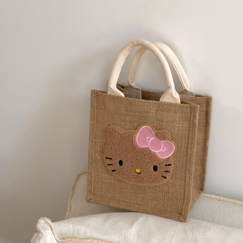 Cute Kt Cat Linen Tote Bag, a Handbag That Can Be Used for Commuting to Work, Morning Walks, or Going Anywhere, with a Brown Kitten Design Cute Kt Cat Linen Tote Bag, a Handbag That Can Be Used for Commuting to Work, Morning Walks, or Going Anywhere, with a Brown Kitten Design