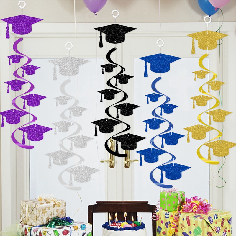 Nueva decoración de la fiesta de graduación campana de viento espiral colgantes de grados sombrero espiral colgante accesorios de decoración de graduación