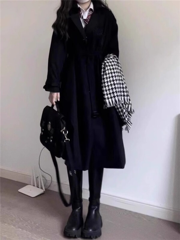 黑色风衣外套女中长款2025春秋季新款韩系高级感小个子英伦风大衣|undefined