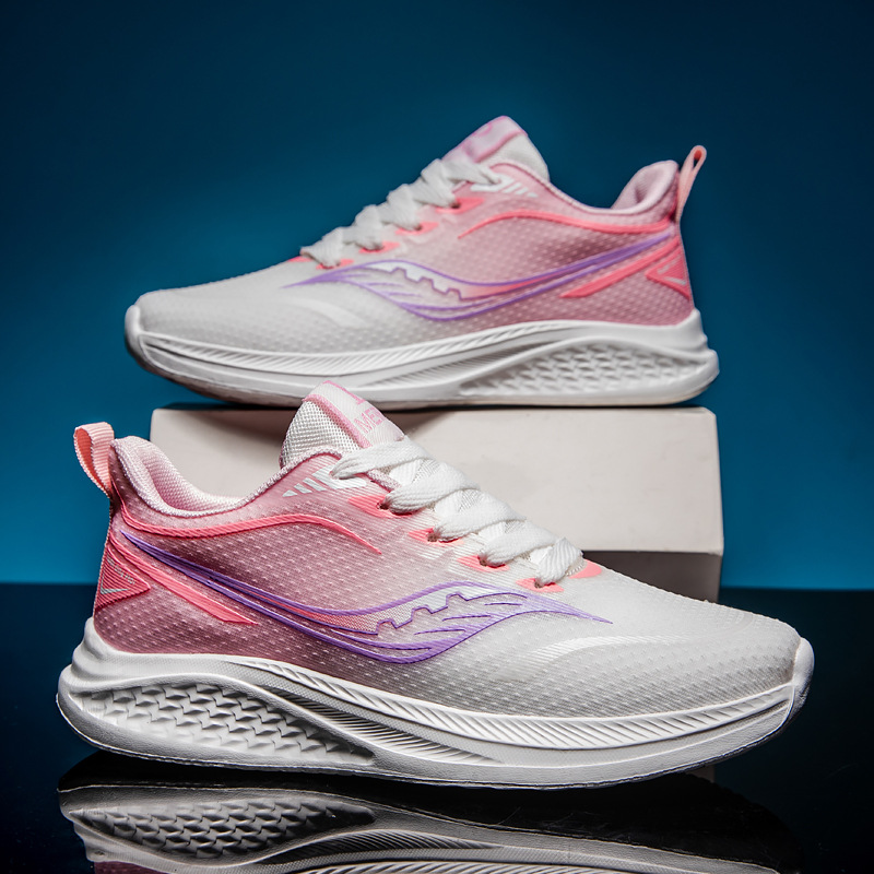 Primavera y verano nuevos zapatos de pareja zapatos deportivos de malla de alambre de pescado zapatos para correr ligeros y transpirables de suela blanda de alta elasticidad zapatos para estudiantes de color caramelo