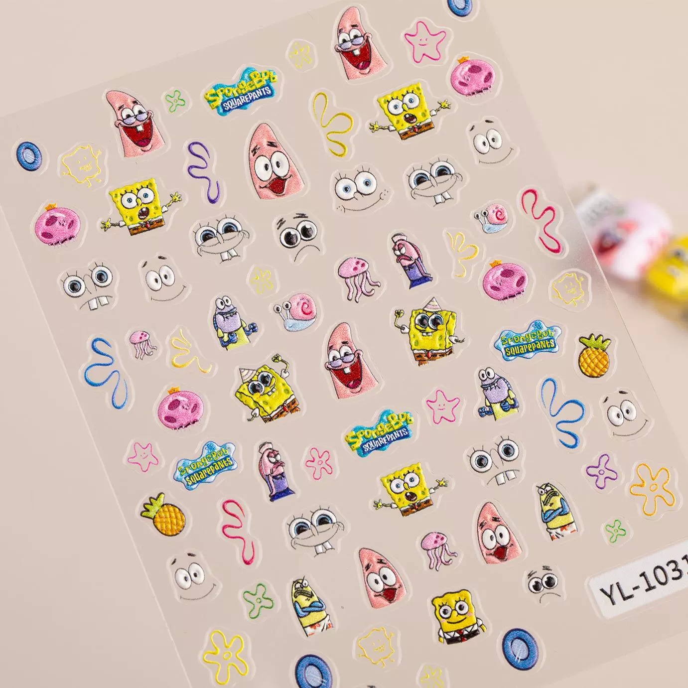 海绵宝宝指甲贴纸5D浮雕卡通派大星章鱼哥蟹老板美甲贴饰品 YL款