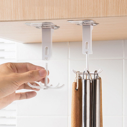 Household cartoon six-claw hook, no drilling household rotating hook, invisible adhesive kitchen multi-purpose shelf