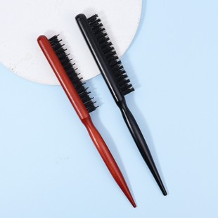 Wooden Comb Three-Row Hair Comb Boar Bristle Hairdressing Comb Curly Hair Fluffy Evening Makeup Styling Comb Pointed Tail Comb Beauty Tool