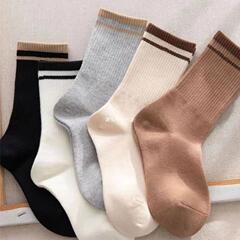 襪子女秋冬純色百搭舒適透氣中筒襪條紋學院風ins潮運動休閒批發