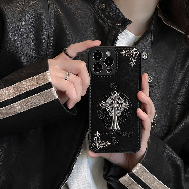 クロ心皮質黒色立体アップルケースケース16promaxクロスiphone15個性男女モデル|undefined