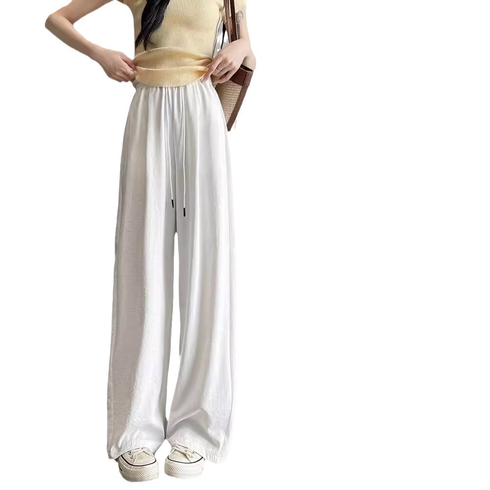 White thin quick dry silk sports trousers for leisure