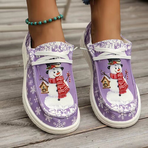 Plus-size European and American Christmas Snowman Elf Casual Shoes – Lightweight, Plus-Size Low-Top Women's Footwear