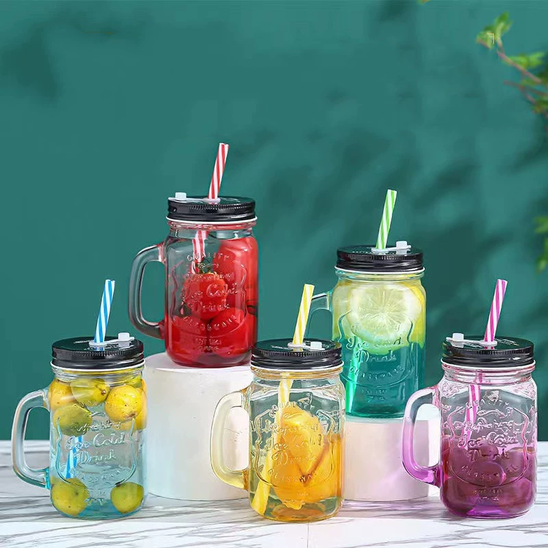 Оптовая продажа, стеклянная чашка для воды, градиентный цвет, стакан Мейсона с соломинкой, стеклянная чашка с большим горлышком, подарочная чашка для холодных напитков, подарочная чашка