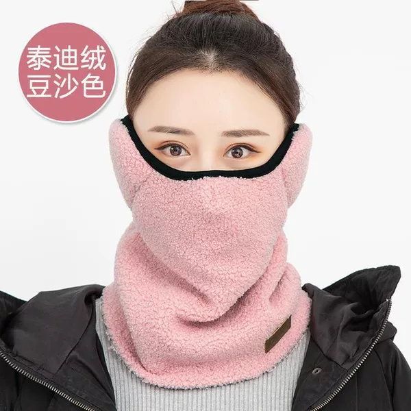 Autumn and winter fleece-lined warm and thickened face mask for women, neck and ear protection, and cycling three-in-one outdoor cold-proof neck scarf face mask