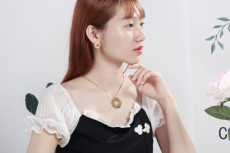 European and American Heart Necklace Semicircle Earrings Electroplating Rhinestone Stainless Steel J