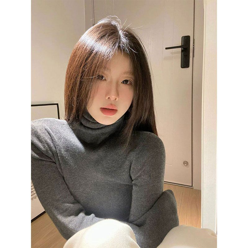 틈새 패션 따뜻한 긴팔 티셔츠 여성 가을 탄성 회색 뜨거운 소녀 순수한 바람 섹시한 기모 베이스 코트
