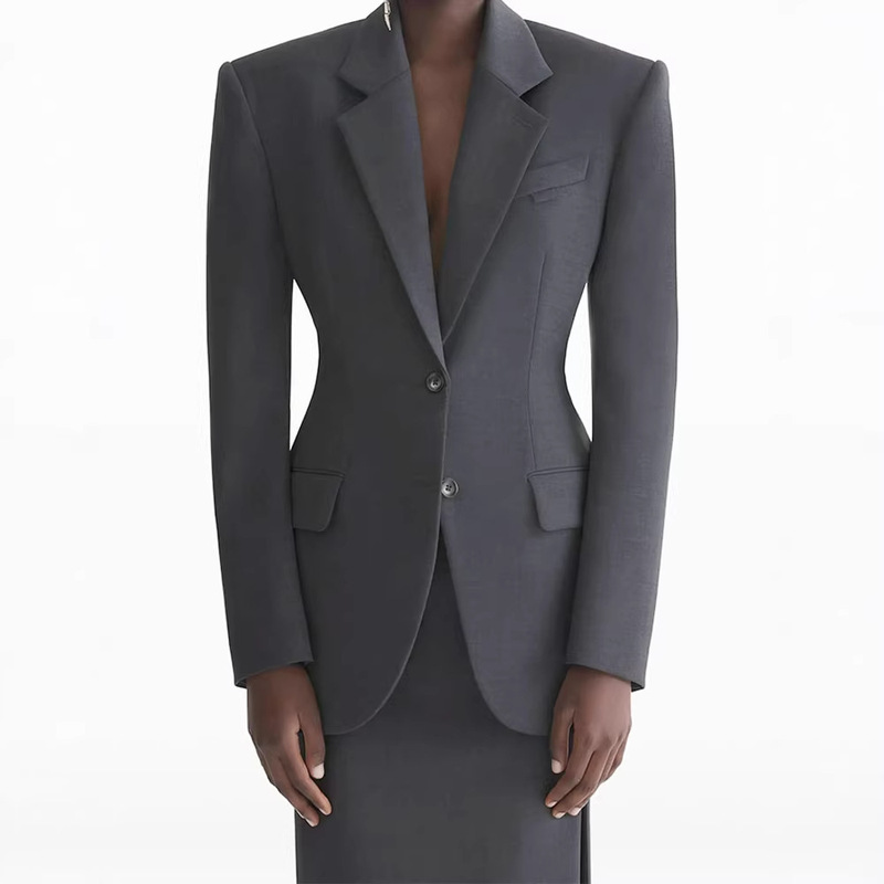 Muller Haute Couture Women's V-Neck Waist-Cinched Blazer 26 Spring New High-End Light Luxury Elegant Commuter Jacket