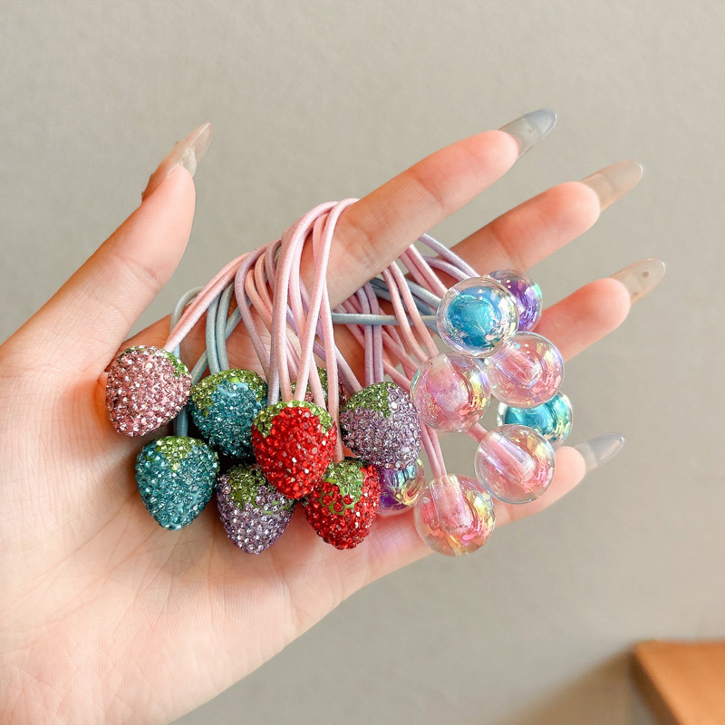 Versión coreana de diamantes con incrustaciones de diamantes, bola redonda de caramelo, cuerda para el cabello de lujo ligero, lazo para el cabello de mujer, cuerda para la cabeza de cola de caballo, banda de goma linda