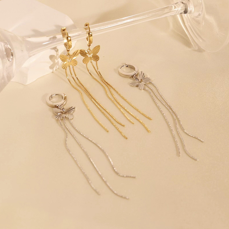 Fashion Tassel Butterfly Stainless Steel Earrings Plating Stainless Steel Earrings display picture 1