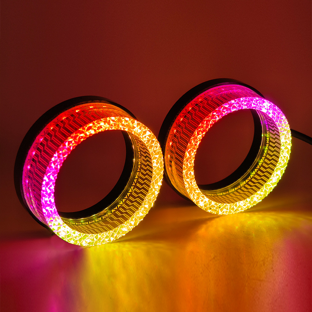 Cross-Border New Car Led Headlight Decorative Halo Ring with Colorful 5D Lens Angel Eyes Integrated Cover Turn Signal Modification