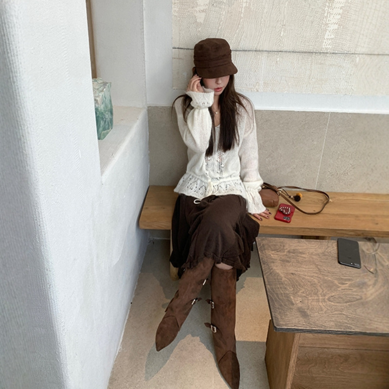Large, Lazy-Style Brown Skirt for Women, Autumn and Winter, Slimming A-Line Skirt That Covers the Hips, Mid-Length Regular Knit Skirt
