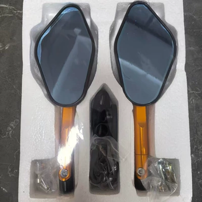 Universal Motorcycle Rearview Mirror Modification, Large-Angle Foldable Personalized Mirror, Side View Mirror, Reversing Assist (Motorcycle rearview mirror) - deep-gold-blue-mirror