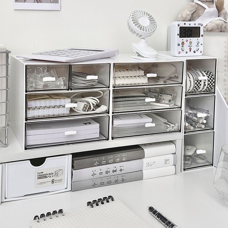 Stackable and Combinable Simple Multi-Compartment Storage Box Desktop Miscellaneous Items and Stationery Organizer Box Student Dormitory Compartmentalized Storage Box