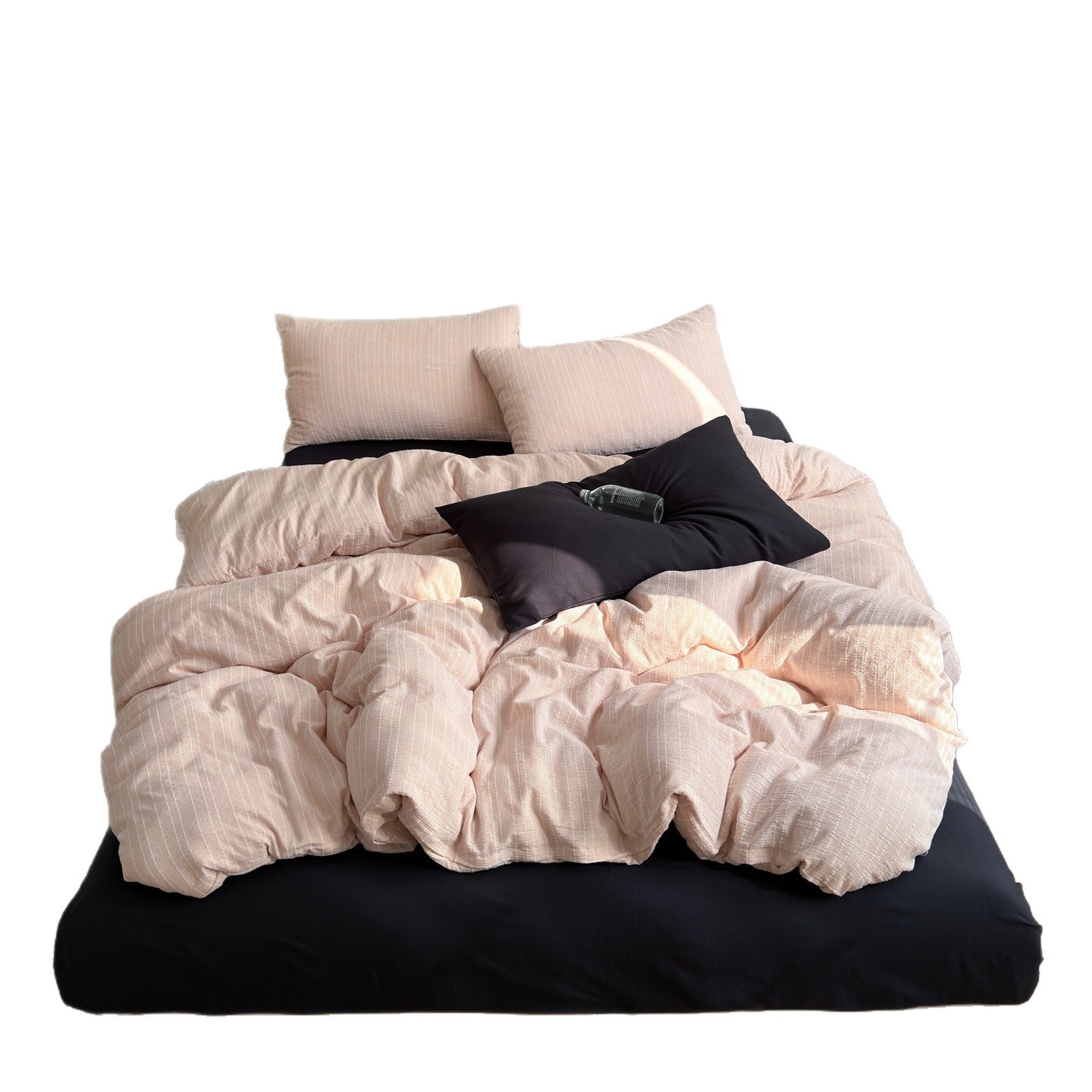 Pure Washed Cotton Jacquard Four Piece Bedding Set Solid Colour_voghion.com