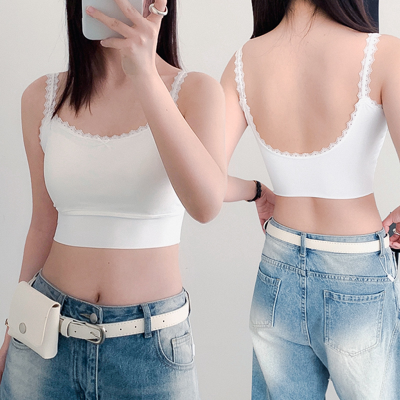 Spring and Summer 2025 New Style Lace Sling Beautiful Back Outer Wear No-Wear Bra Hot Girl Slim-Fit Vest Internet Popular Popular Women's Clothing
