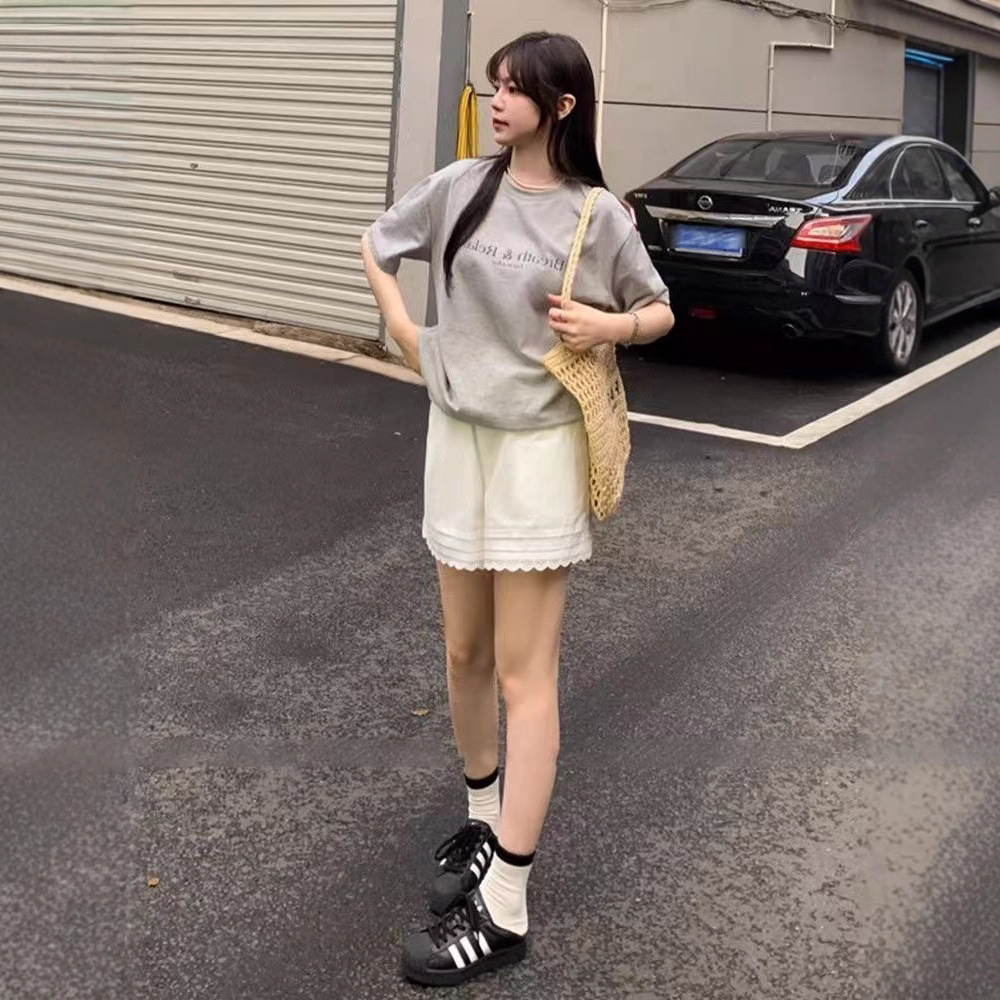 Maternity Pants Without Belly Support White A-Line Wide-Leg Shorts Summer Lace Design Casual 12132