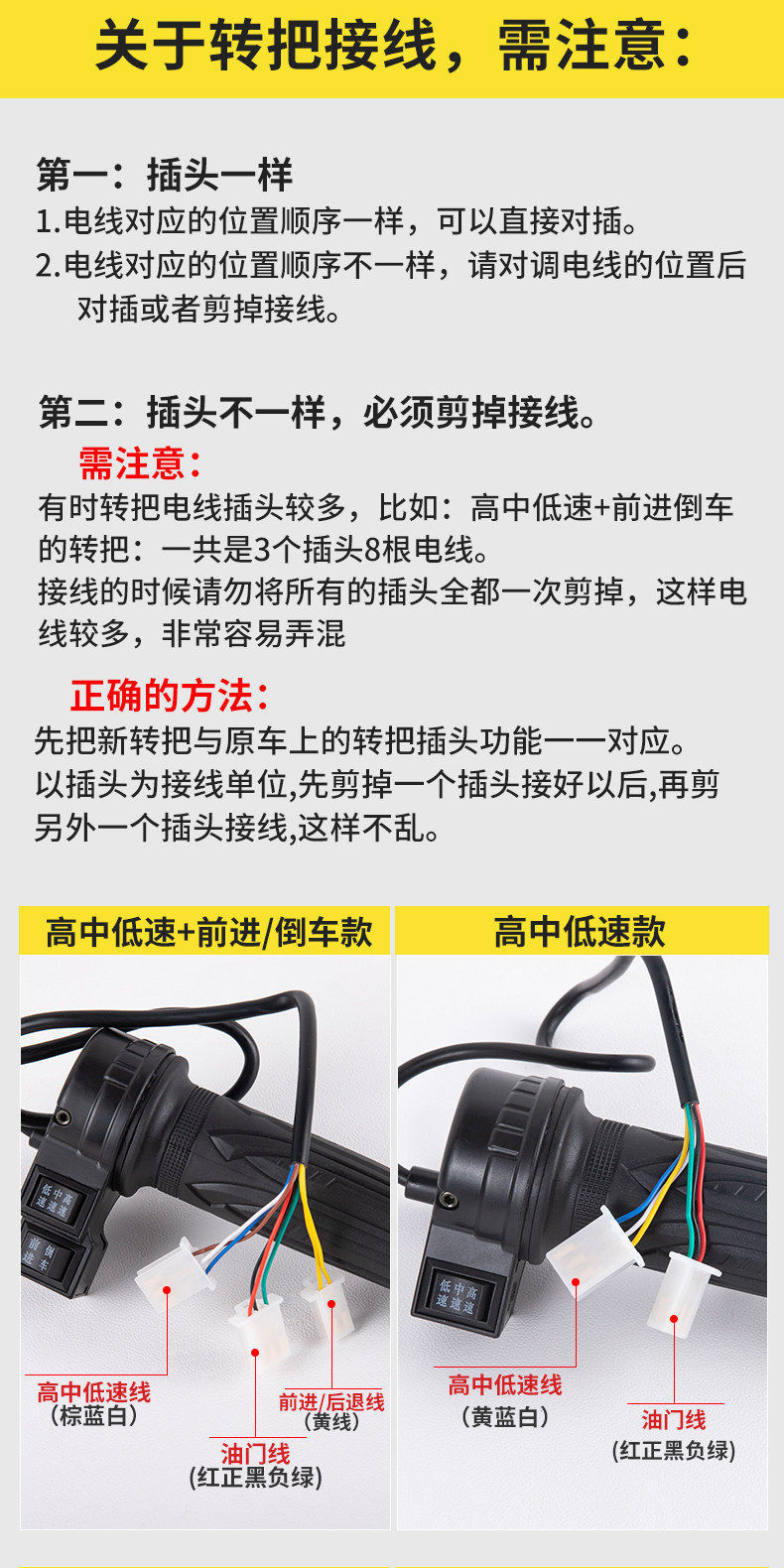 Electric Vehicle Throttle Handle, Three-Speed Handlebar Assembly for Electric Tricycles, Universal Throttle Grip for Battery-Powered Vehicles