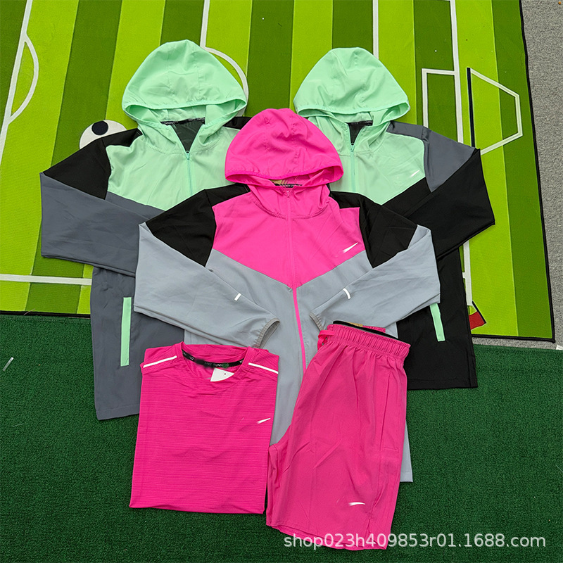 2026 Cross-Border Miller Three-Piece Men's and Women's Quick-Dry Sports Casual Set, Color-Block Hooded Jacket, Striped Fitness Running Outfit 2026 Cross-Border Miller Three-Piece Men's and Women's Quick-Dry Sports Casual Set, Color-Block Hooded Jacket, Striped Fitness Running Outfit